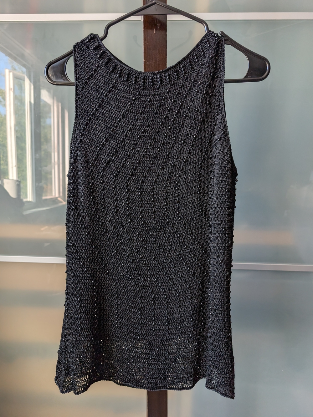 📼 Vintage Krishetta Black Beaded Crochet Tank Top - XL